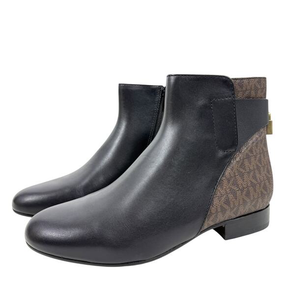 NEW Michael Kors Mira flat bootie leather logo brown padlock size 6M - Picture 2 of 5